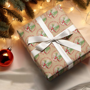 Papel De Regalo Corona de follaje verde y bastón de caramelo rojo