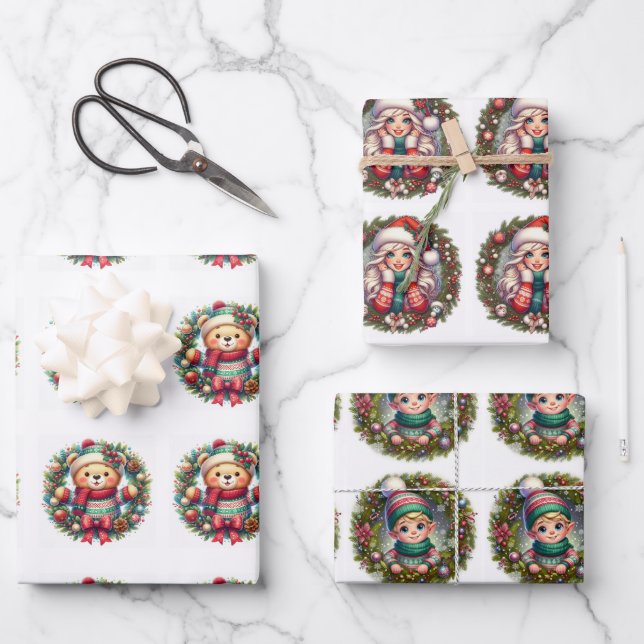 Papel de Regalo Corona de Navidad (Anverso)