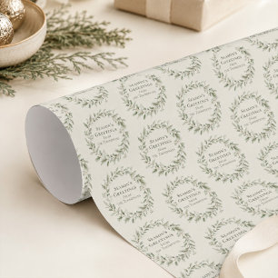 Papel De Regalo Corona de Navidad botánica verde personalizada