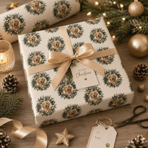 Papel De Regalo Corona de Navidad con Foto de Mascota Personalizad