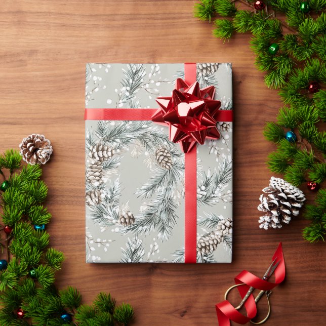 Papel De Regalo Corona de Navidad de piñas verdes (Regalo de vacaciones)