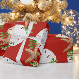 Papel De Regalo Corona de Navidad en la Playa con Dólares de Arena