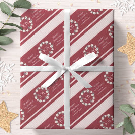 Papel De Regalo Corona de Navidad Joy Burgundy Personalizada