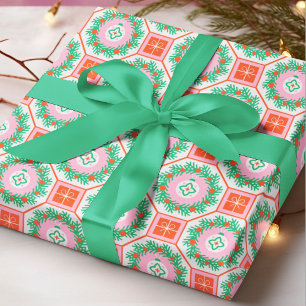 Papel De Regalo Corona de Navidad moderna regalo patrón geométrico