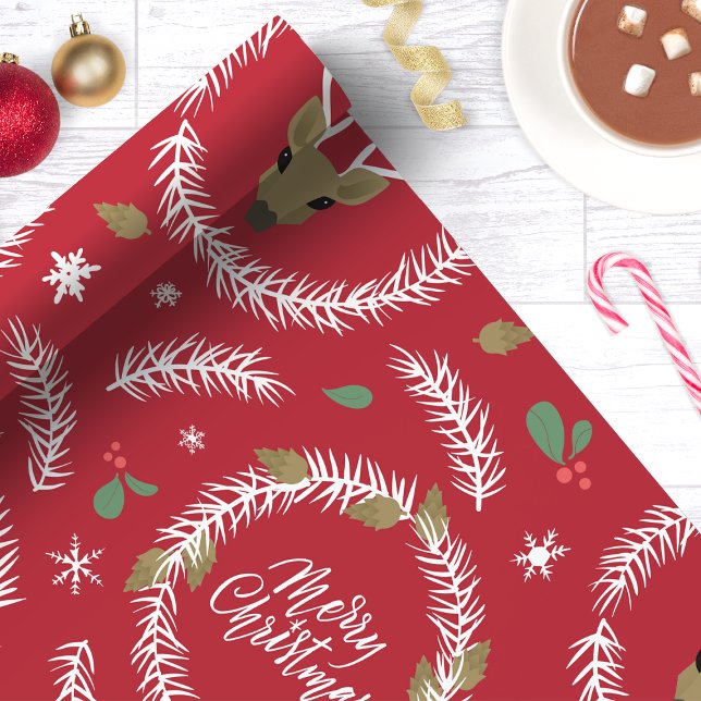 Papel De Regalo Corona de Navidad Reno Rojo Fiesta (Subido por el creador)