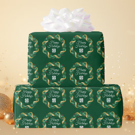 Papel De Regalo Corona de Navidad verde con logotipo empresarial p