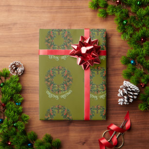 Papel De Regalo Corona de Paisley Colorida en Navidad Verde