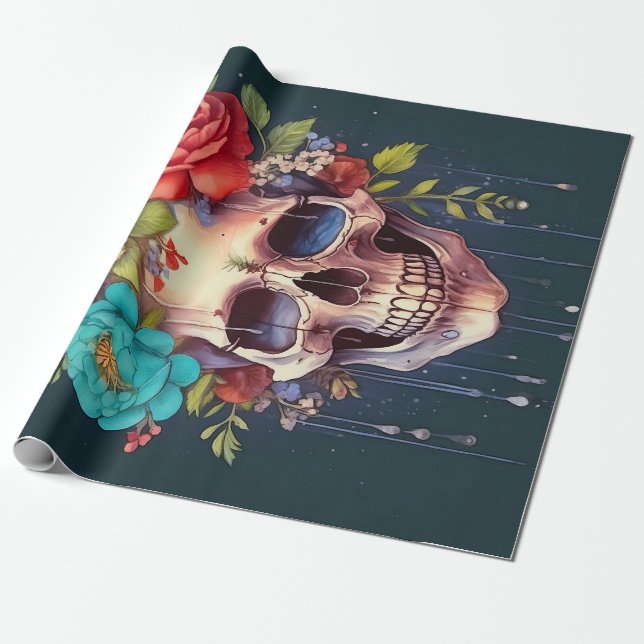 Papel De Regalo Corona de Petals & Lágrimas, Skull & Garden Floral (Desenrollado)