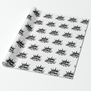 Papel De Regalo Corona Negra Moderna, MOM Reina de mi vida