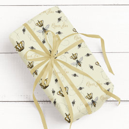 Papel De Regalo Corona Reina Abeja Dorada Real Elegante