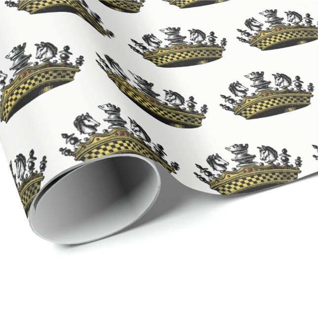 Papel De Regalo Corona Vintage con color de piezas de ajedrez (Esquina del rollo)