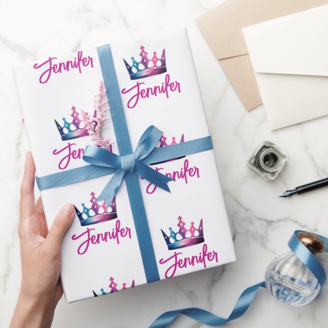 Papel De Regalo Corona Y Nombre De La Princesa Real Rosa (Regalar)