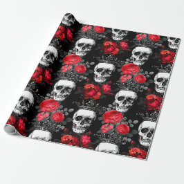 Papel De Regalo Coronas de los cráneos y rosas rojos descolorados