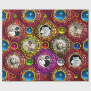 PAPEL DE REGALO CORONAS NAVIDEÑAS FLORALES ROJAS, MARCO DE FOTO CO