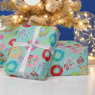 Papel De Regalo Coronas retro - Navidades Verde azulados