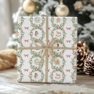 Papel De Regalo Coronas y juguetes navideños caprichosos