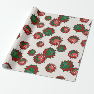 Papel De Regalo Coronavirus rojo y verde   Navidades de virus