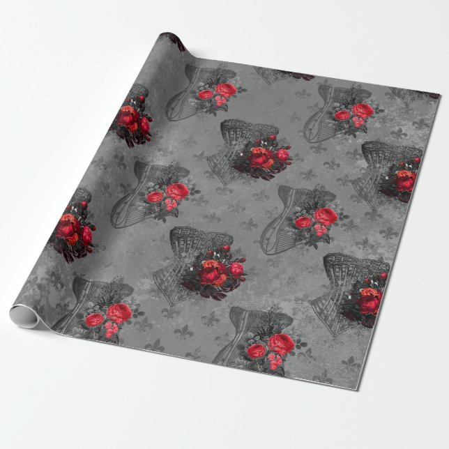 Papel De Regalo Corset y Rosa Roja (Desenrollado)
