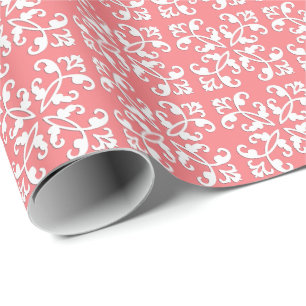 Papel De Regalo Cortadura de encaje - blanco sobre rosa de coral