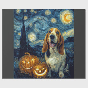 Papel De Regalo Corte Basset Hound Perro Halloween Jack O Linterna