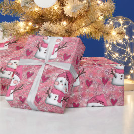 Papel De Regalo Corte Pink Snowman corazones Personalizados Nombre