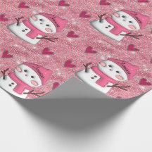 Corte Pink Snowman corazones Personalizados Nombre