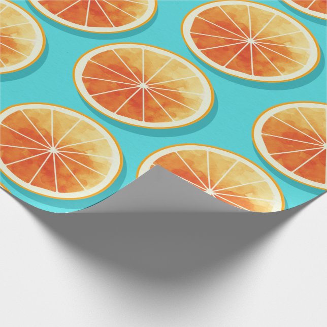 Papel De Regalo Cortes de naranja en azul (Esquina)