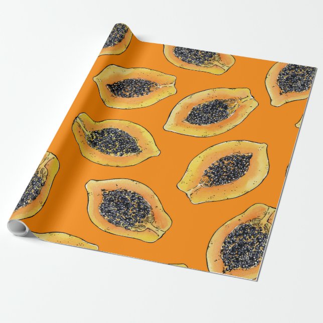 Papel De Regalo Cortes de Papaya en naranja (Desenrollado)