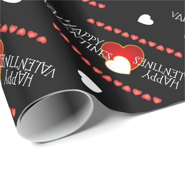Papel De Regalo Cortos San Valentín Rojo Corazón Blanco NEGRO (Esquina del rollo)