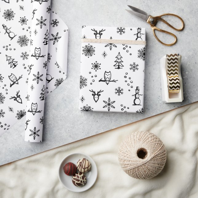 Papel de regalo Cosas de Invierno - Nieve + Carbón (Artesanía)