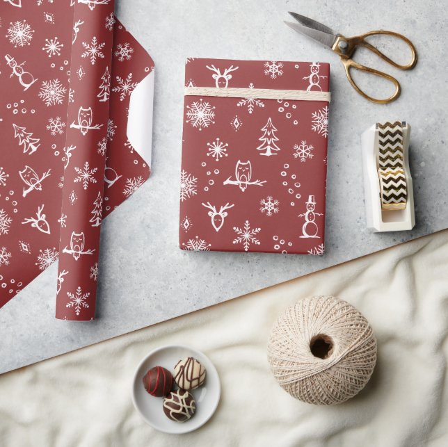 Papel de Regalo Cosas de Invierno - Rubí + Nieve (Artesanía)