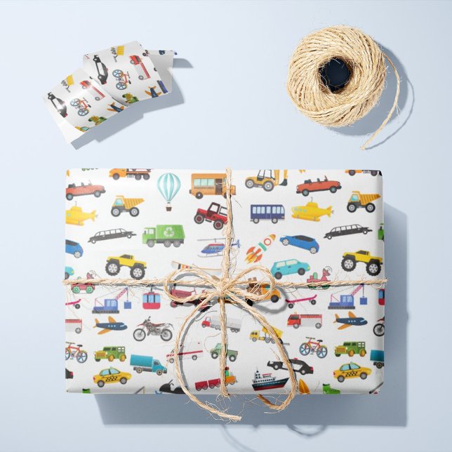Papel De Regalo Cosas De Niño Pequeño Que Mueven Carros De Vehícul (Subido por el creador)