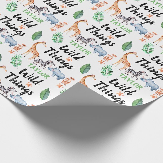 Papel De Regalo Cosas salvajes Niños animales Safari Fiesta de cum (Esquina)
