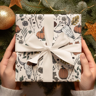 Papel De Regalo Cosecha de marfil y cráneo de vacas Halloween