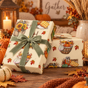 Papel De Regalo Cosecha de otoño de girasoles y calabaza crema