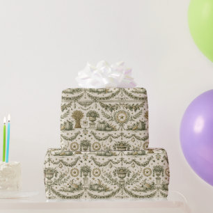 Papel De Regalo Cosecha Dorada Verde Colonial Salvia