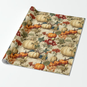 Papel De Regalo Cosecha Floral de Calabaza de Acción de Gracias Vi