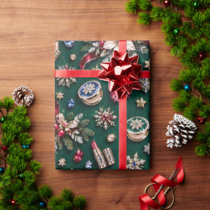 Papel De Regalo Cosméticos de joyas verdes esmeralda de Navidad