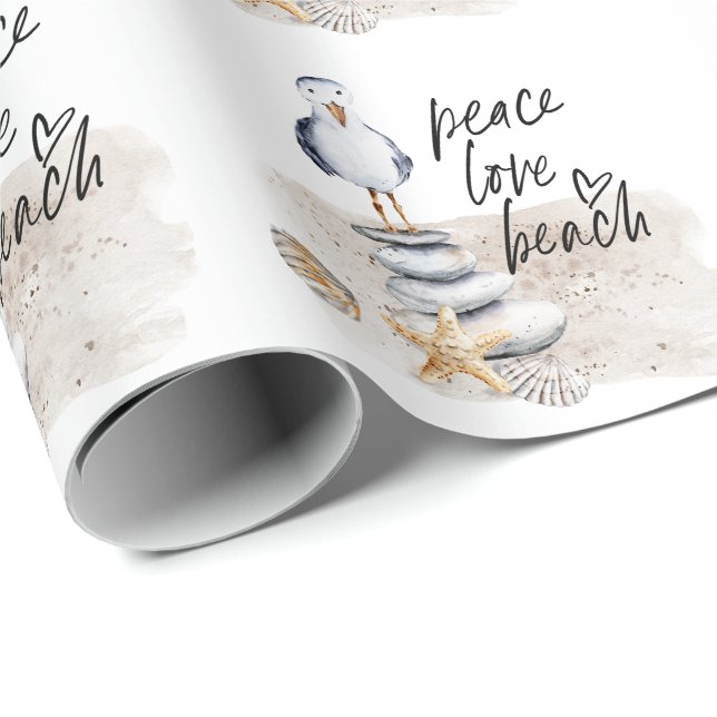 Papel De Regalo Costa de la Gaviota de Peace Love Beach (Esquina del rollo)
