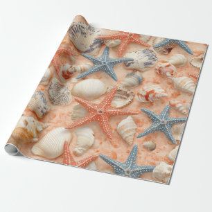 Papel De Regalo Costa Rústica - Aguas marinas, pez estrella, arrec