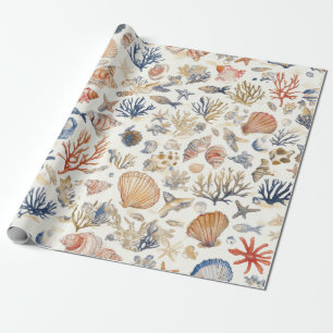 Papel De Regalo Costa Rústica - Aguas marinas, pez estrella, arrec