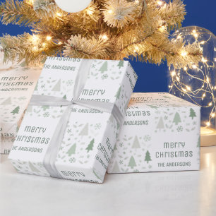 Papel De Regalo Costumbre de Navidad Nombre de Familia Verde Salvi