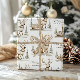 Papel De Regalo Cosy Blue Rustic Navidades Reindeer