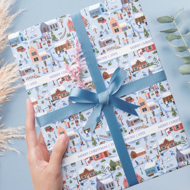 Papel De Regalo Cosy Hygge Navidades Winter Village Nombre de la f (Hygge Scandinavian Christmas Village Wrapping Paper)