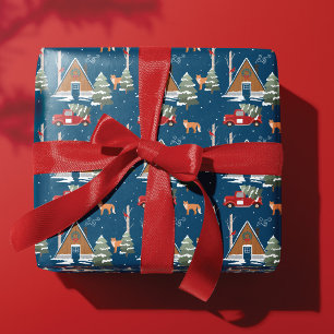 Papel De Regalo Cosy Wood Cabin Woodland Fox & Vintage Red Truck