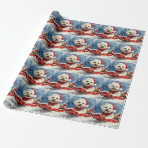 Papel De Regalo Coton De Tulear en Trineo Deja que nieve Navidad