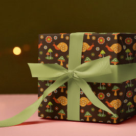 Papel De Regalo Cottagecore de hongos y caracoles retro