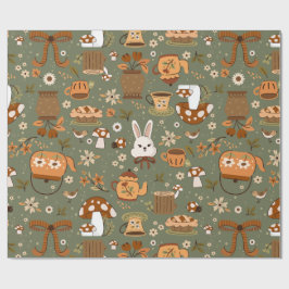 Papel De Regalo cottagecore easter bunny rabbit green