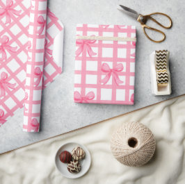 Papel De Regalo Cottagecore Lazos Rosa Cuadro A Cuadros Acolorados