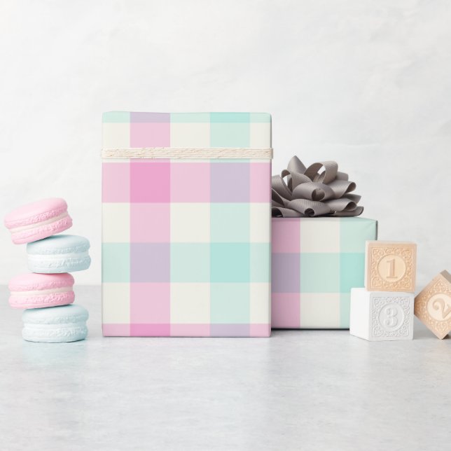 Papel De Regalo Cotton Candy Gingham - Wrapping Paper (Baby Shower)